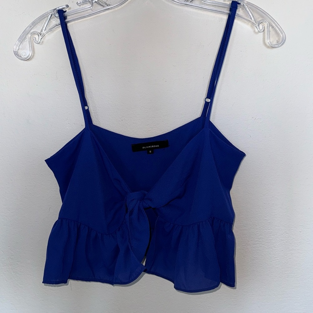Olivaceous Front Adjustable Knot Blue Top Size Small